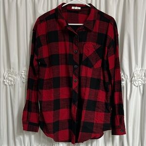 Maurices Red and Black Plaid Button-Up Shirt